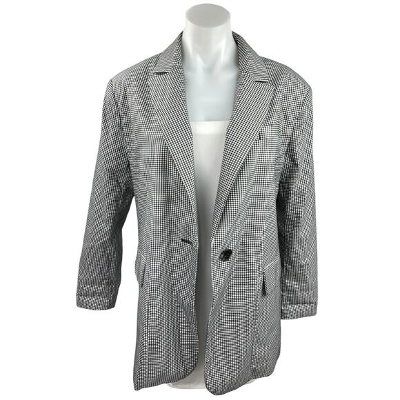 Stradivarius Black White Houndstooth Single Button Notch Blazer Jacket Size S - Picture 1 of 4